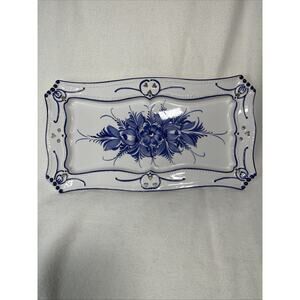 Vintage RCCL Blue & White Portuguese Floral Painted Ceramic Serving Tray Dish